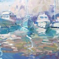 Between day and evening. Calm in the port